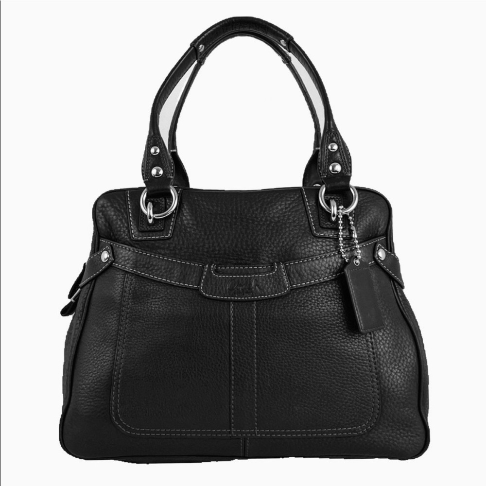 Gently used Coach Black Pebble Leather Penelope Zipper Top Satchel Shoulder Bag